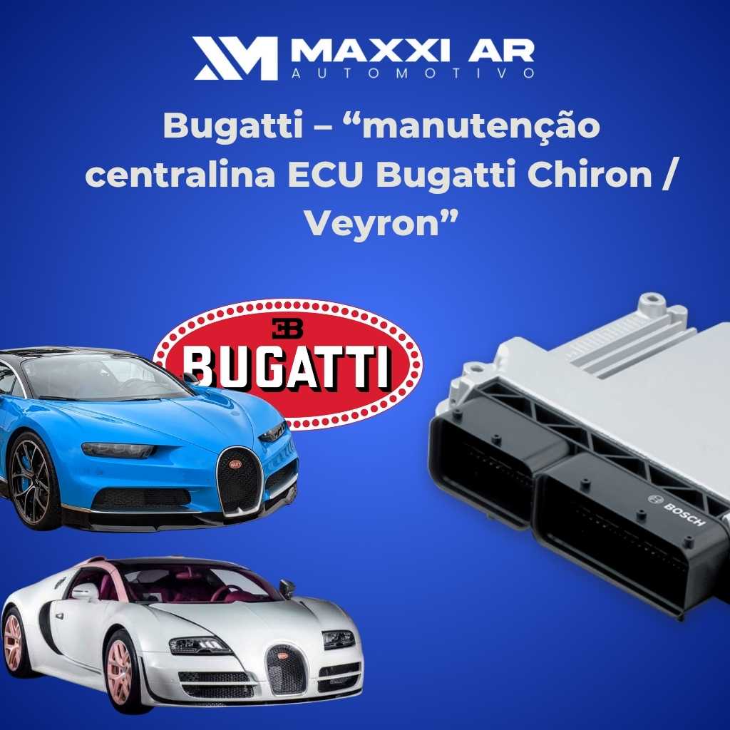 Técnico de eletrônica automotiva de alta performance realizando manutenção na Centralina ECU de um Bugatti Chiron ou Veyron.