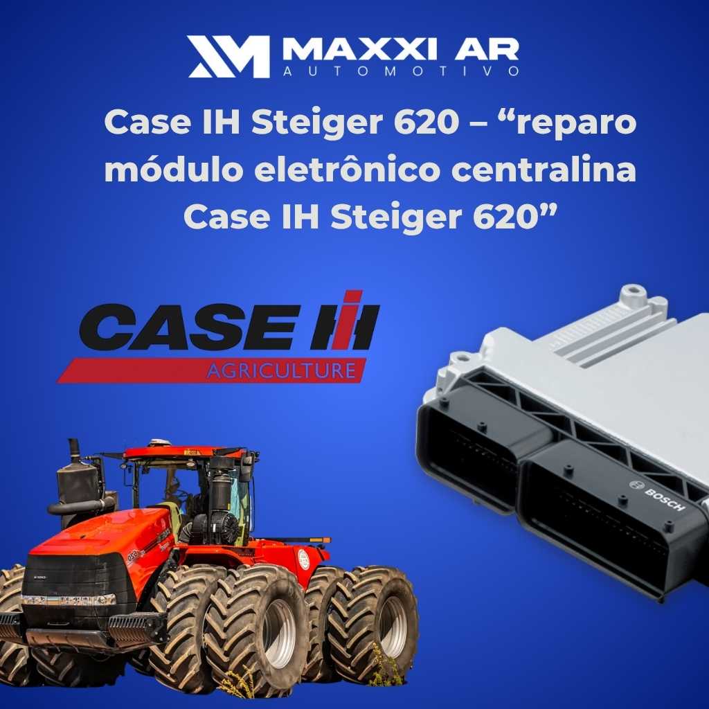 Técnico realizando reparo em módulo eletrônico de centralina de um trator ou máquina agrícola Case IH Steiger 620.