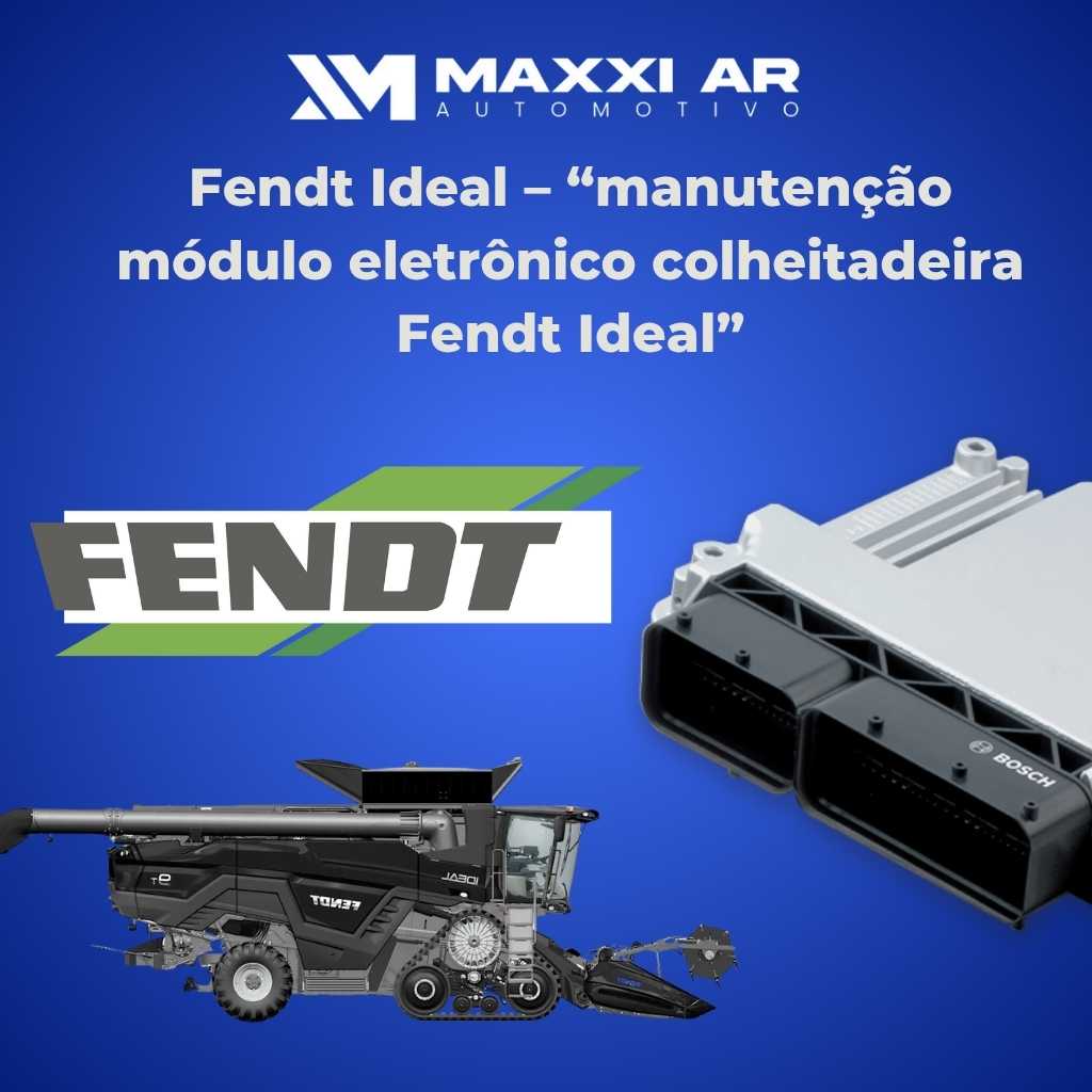 Técnico em eletrônica realizando manutenção no módulo eletrônico da Colheitadeira Fendt Ideal em bancada de laboratório.