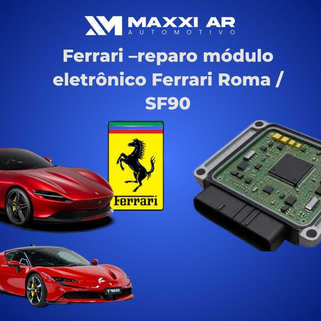 Técnico realizando Reparo Módulo Eletrônico Ferrari Roma / SF90 (Módulo de Injeção) em laboratório