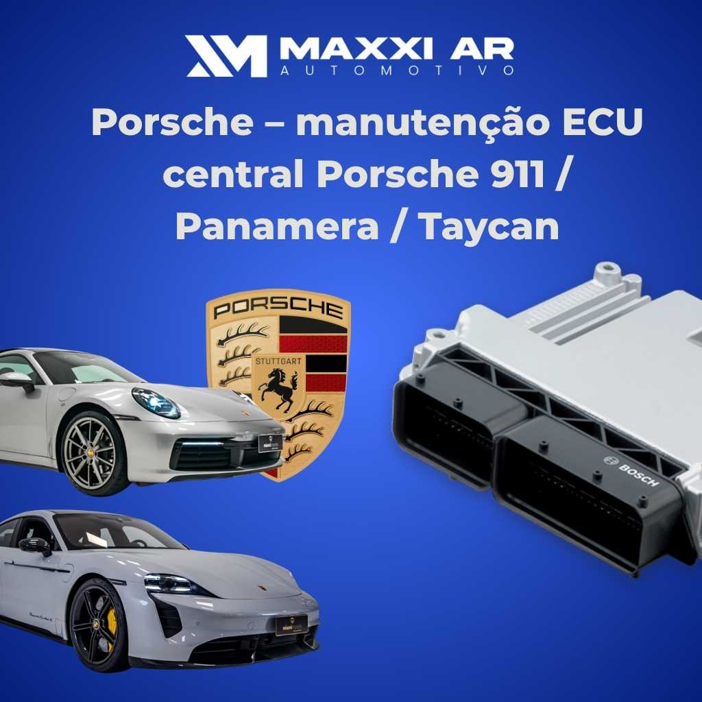 Técnico realizando Manutenção ECU Central Porsche 911 / Panamera / Taycan (Módulo de Injeção DME) em bancada